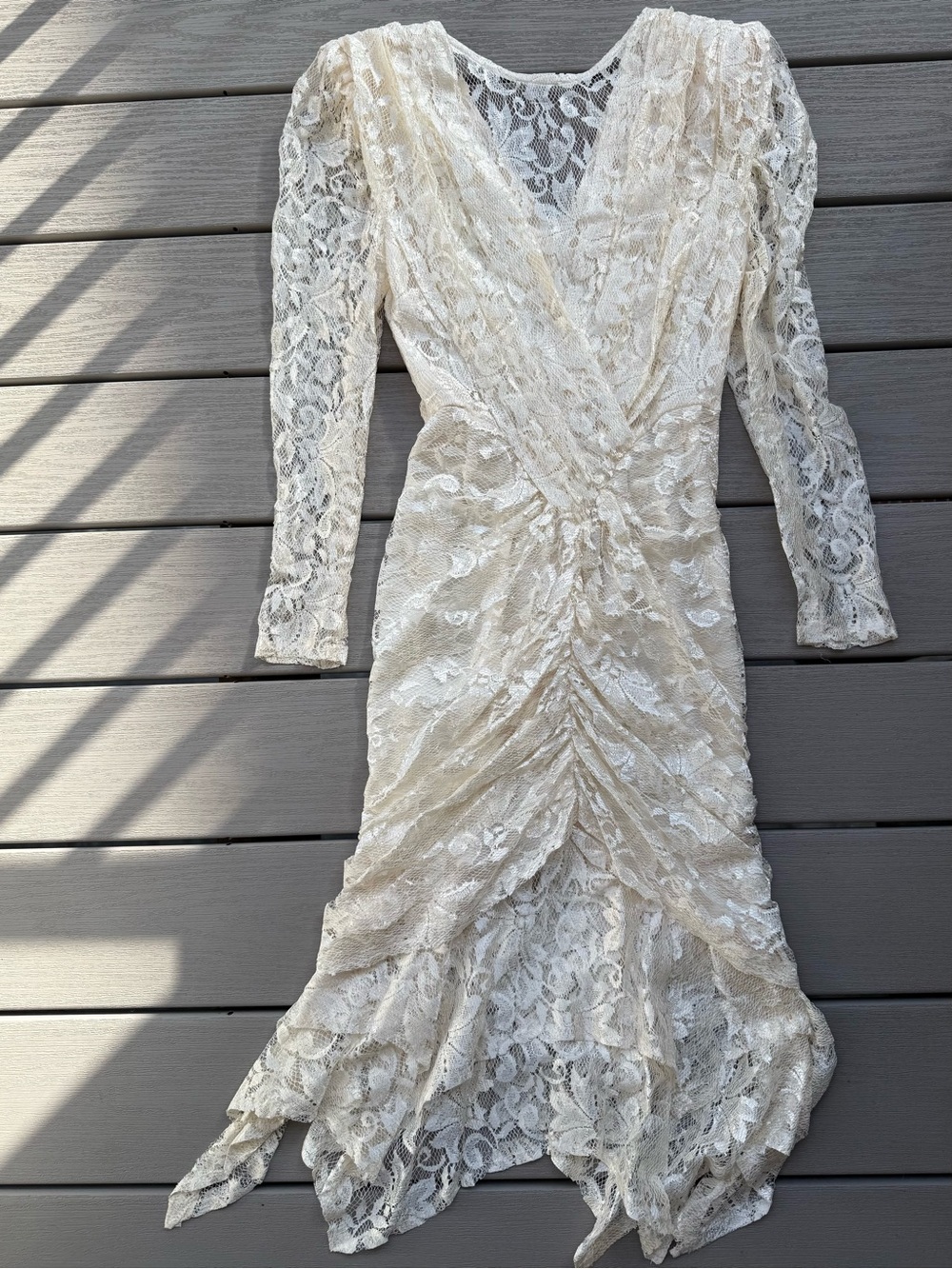 Vintage A La Carte California Ivory Lace Ruched Dress Cottagecore Bridal Size 4